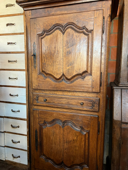 Antique French Rustic Oak Armoire with Carved Panels, c.1900