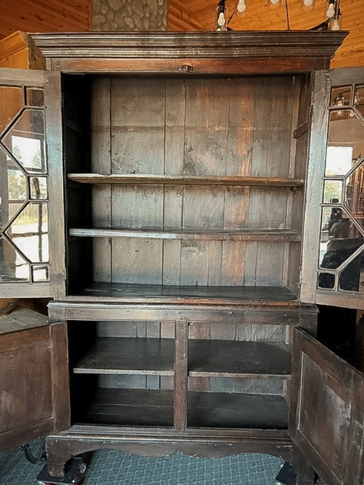 Antique Flemish Renaissance Revival Oak Display Cabinet