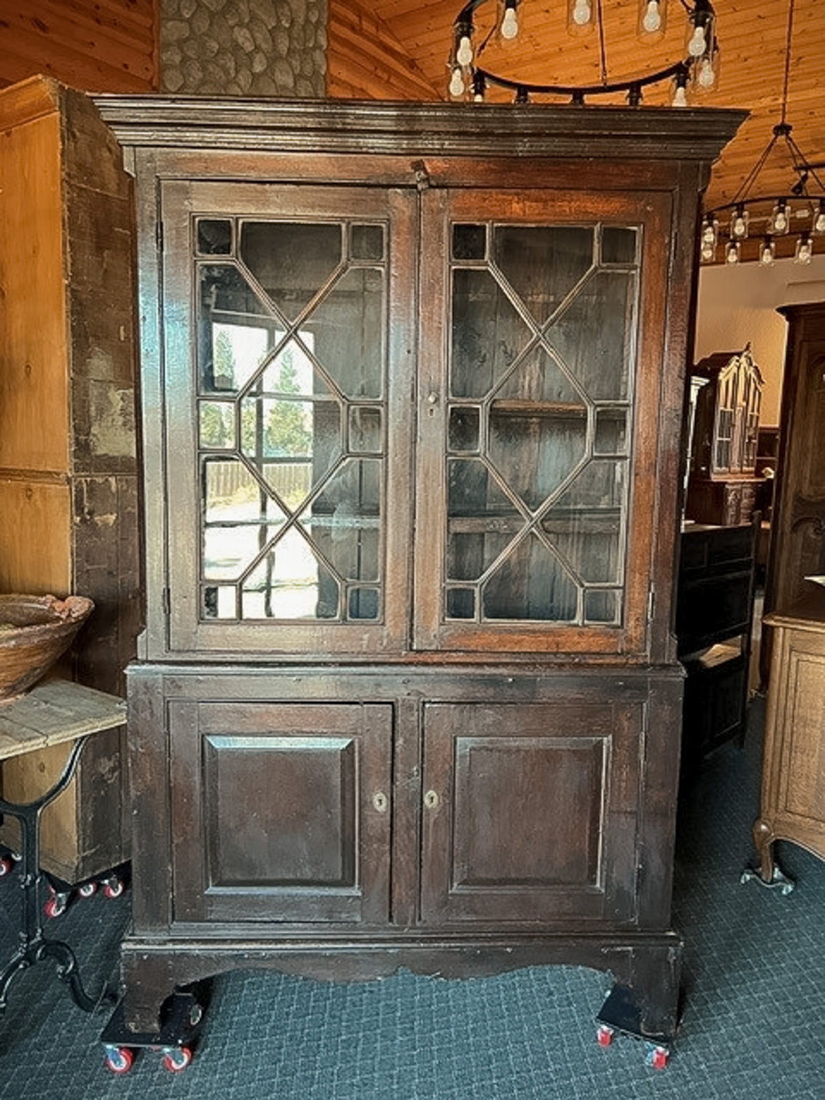 Antique Flemish Renaissance Revival Oak Display Cabinet