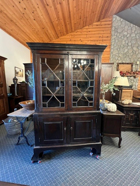 Antique Flemish Renaissance Revival Oak Display Cabinet