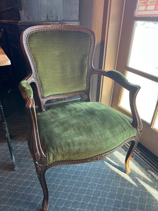 Vintage Belgian Armchair with green velvet fabric