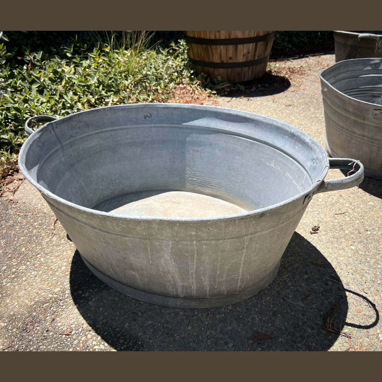 Antique Hungarian Galvanized Zinc Wash Basin Planter #2