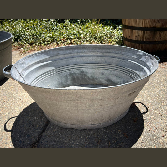 Antique Hungarian Galvanized Zinc Wash Basin Planter #3