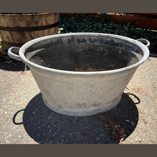 Antique Hungarian Galvanized Zinc Wash Basin Planter #4