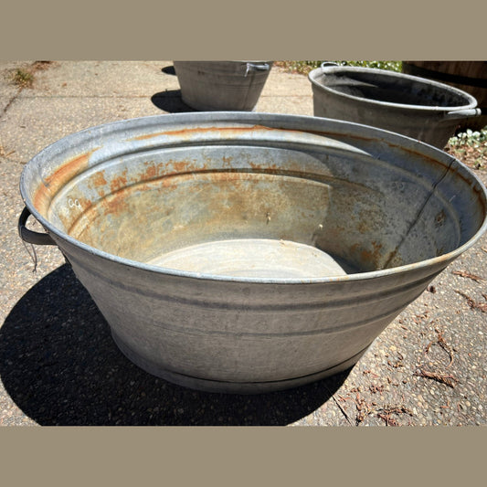 Antique Hungarian Galvanized Zinc Wash Basin Planter #5