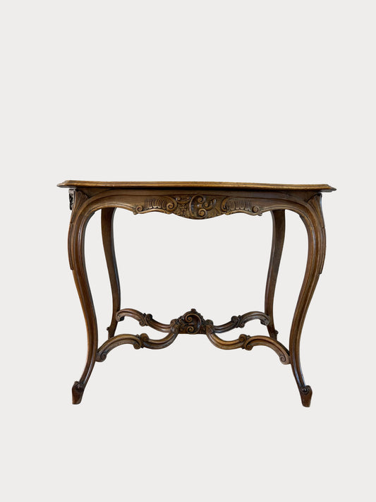 Antique French Walnut Louis XV Occasional Table – 19th Century Carved Elegance