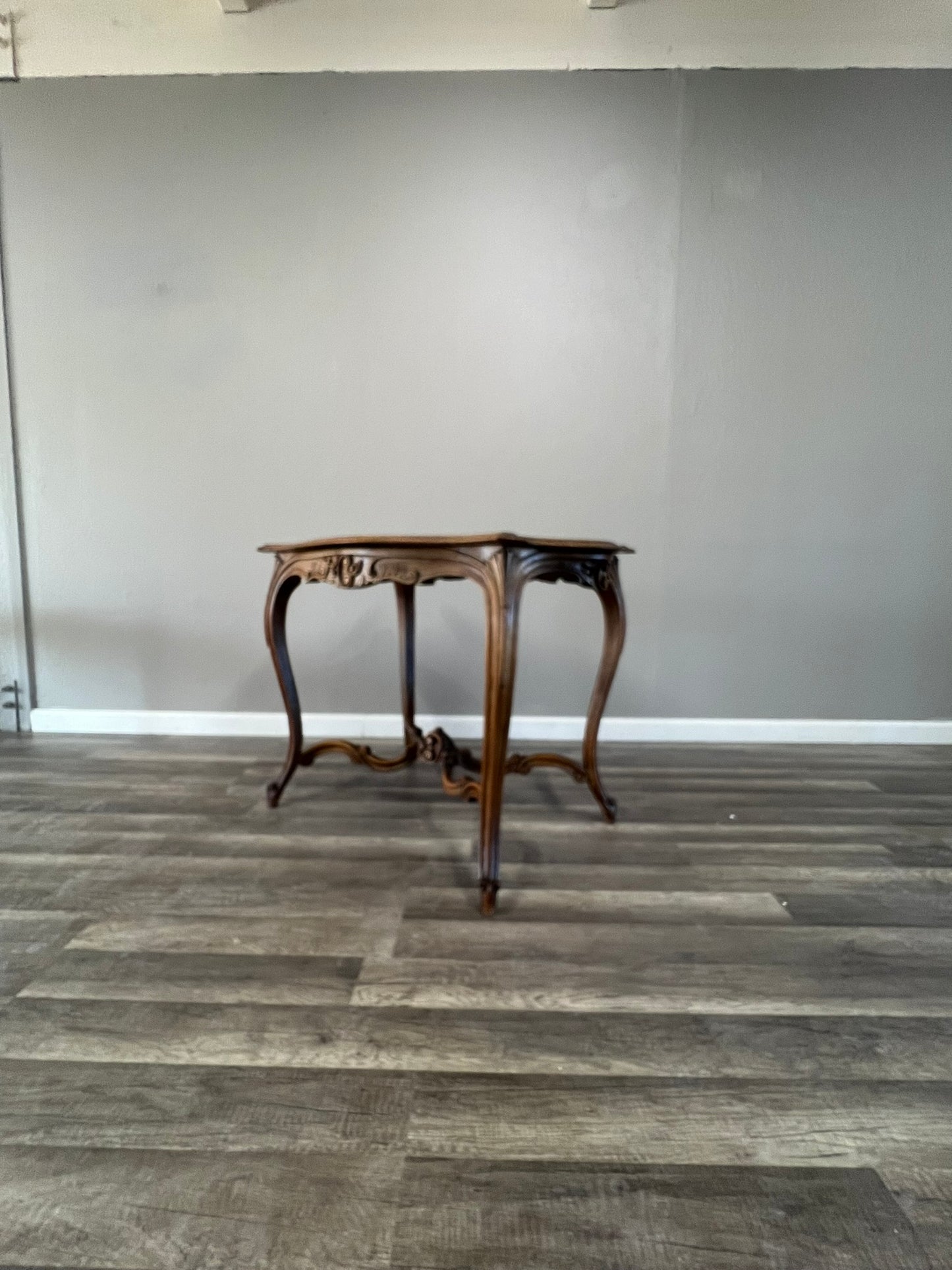Antique French Walnut Louis XV Occasional Table – 19th Century Carved Elegance