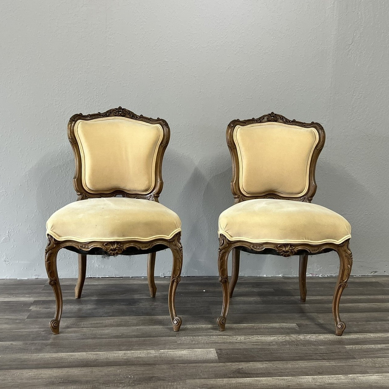 Pair French Walnut Louis XV Chairs