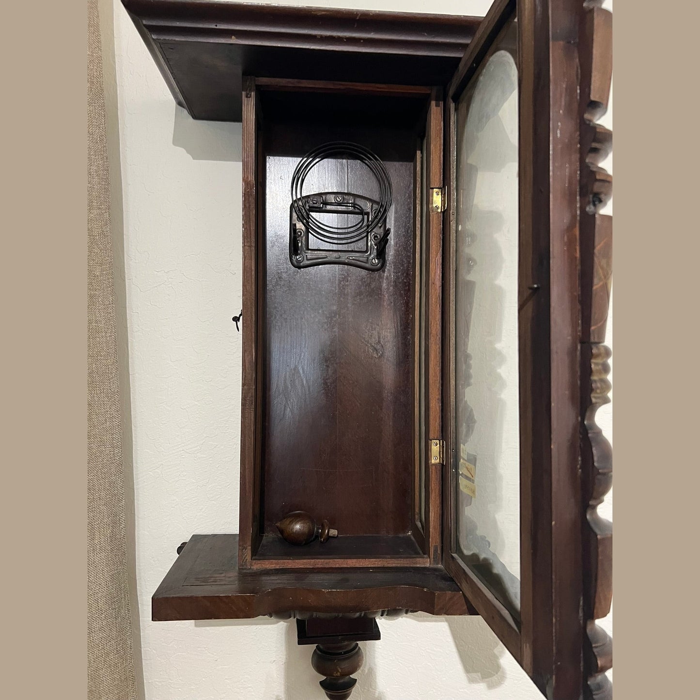 Antique European Walnut Wall Clock with Porcelain Dial, Circa 1900  #370