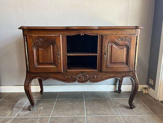Vintage Belgian Oak Sideboard with Carved Floral Detail, Early 1900s
