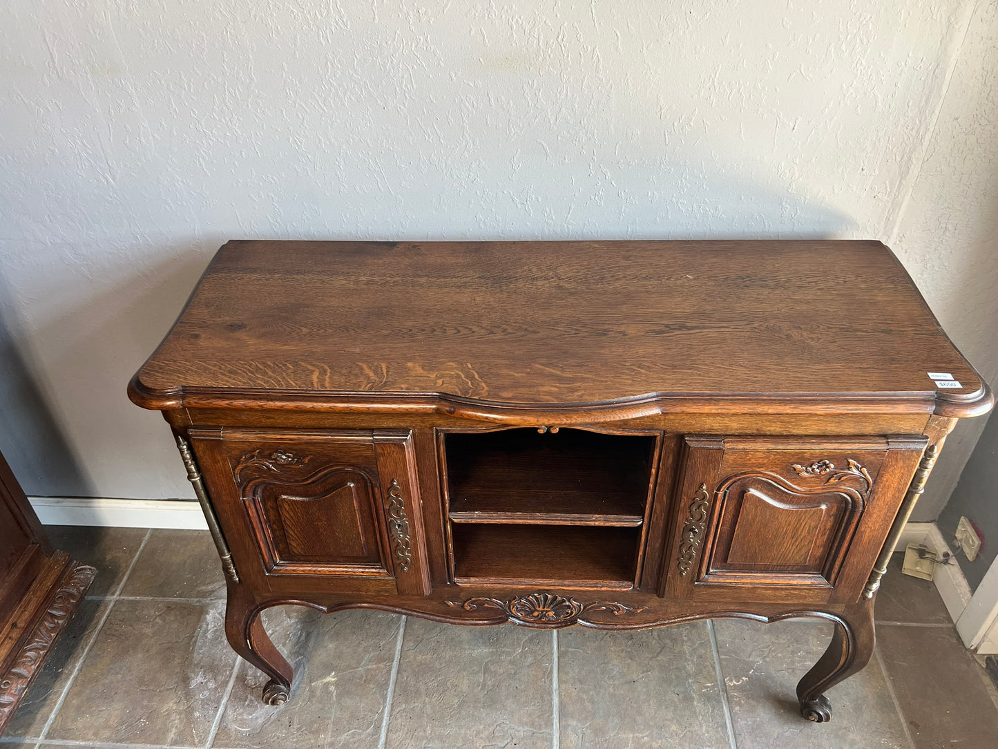 Vintage Belgian Oak Sideboard with Carved Floral Detail, Early 1900s