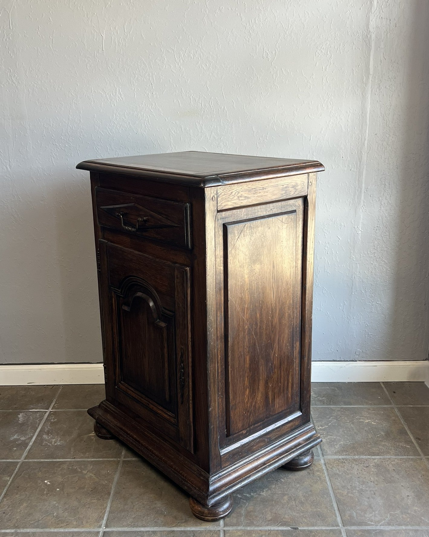 Vintage French Dark Oak Nightstand – Provence Style Bedside Table