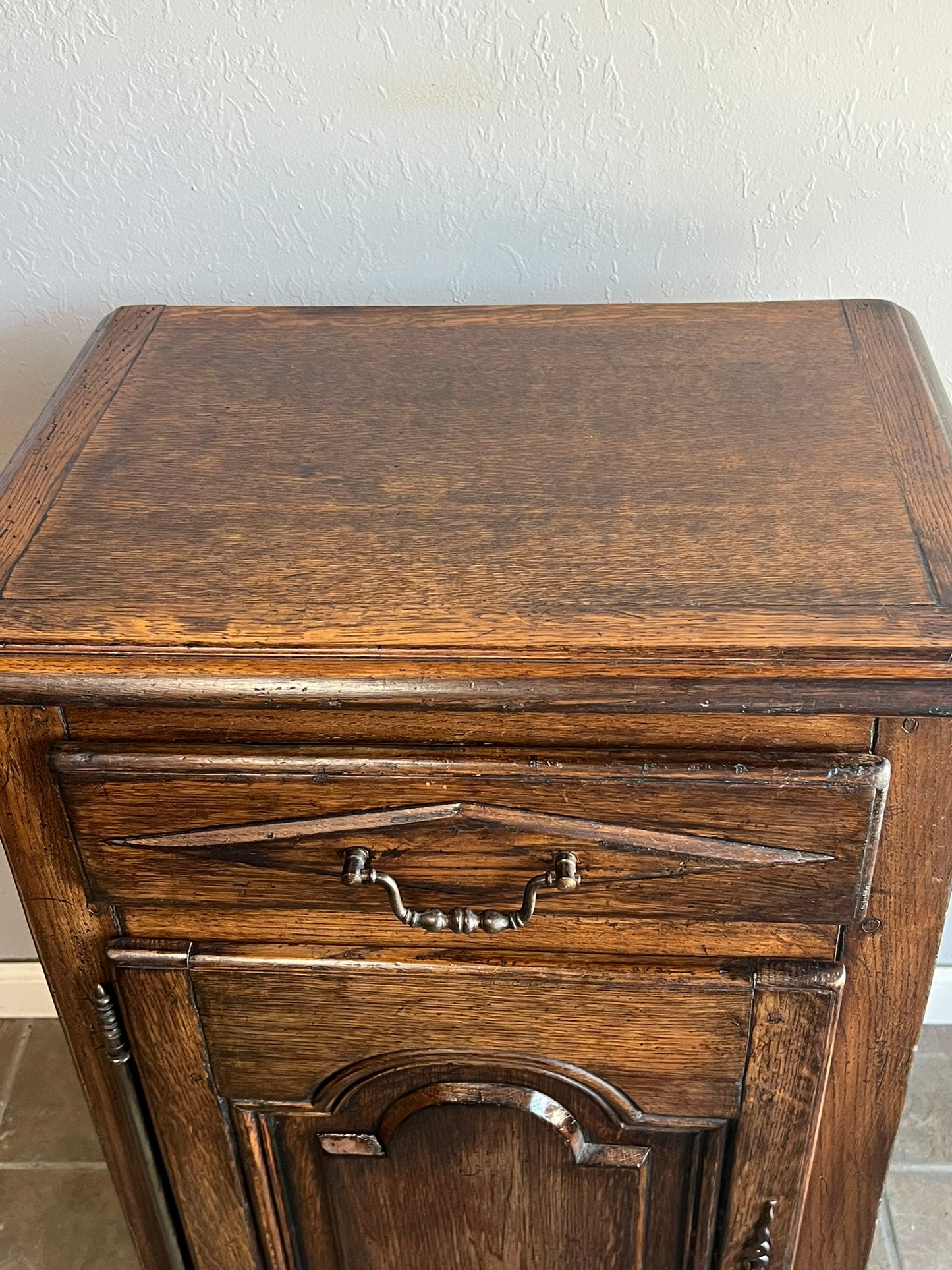 Vintage French Dark Oak Nightstand – Provence Style Bedside Table