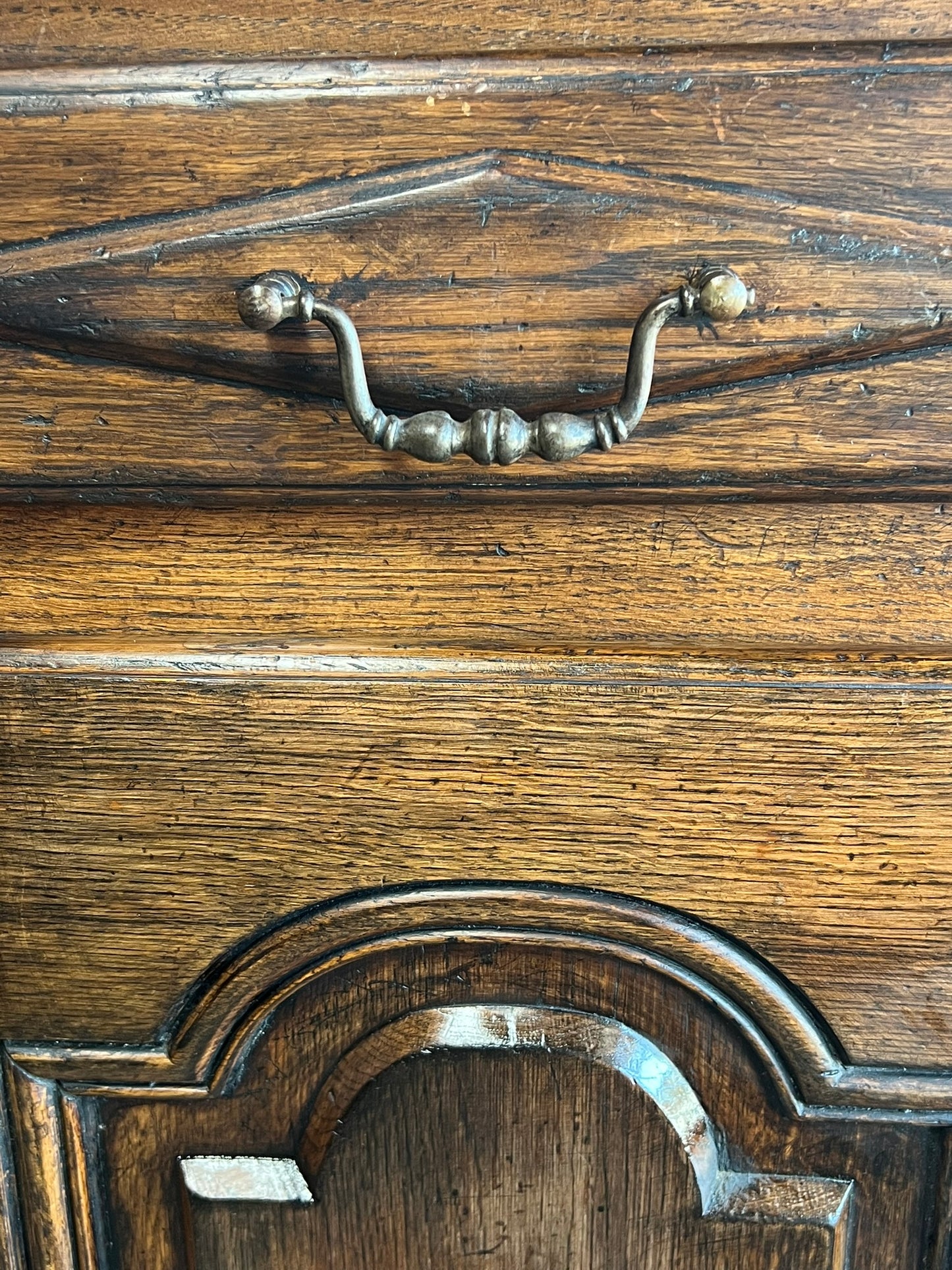 Vintage French Dark Oak Nightstand – Provence Style Bedside Table