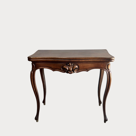 Antique French Oak Game Table – Louis XV Style Card & Chess Table with Carved Details, 1900s