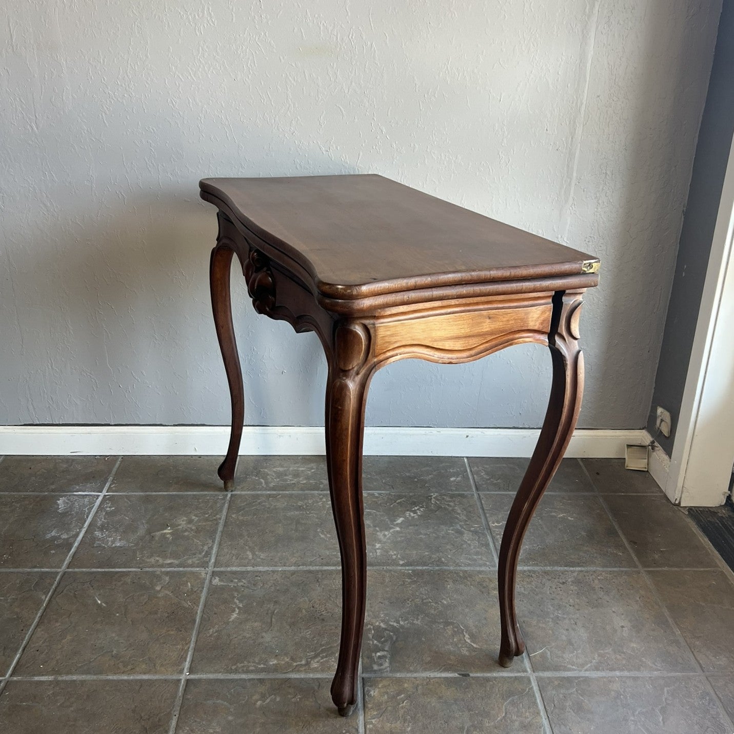 Antique French Oak Game Table – Louis XV Style Card & Chess Table with Carved Details, 1900s