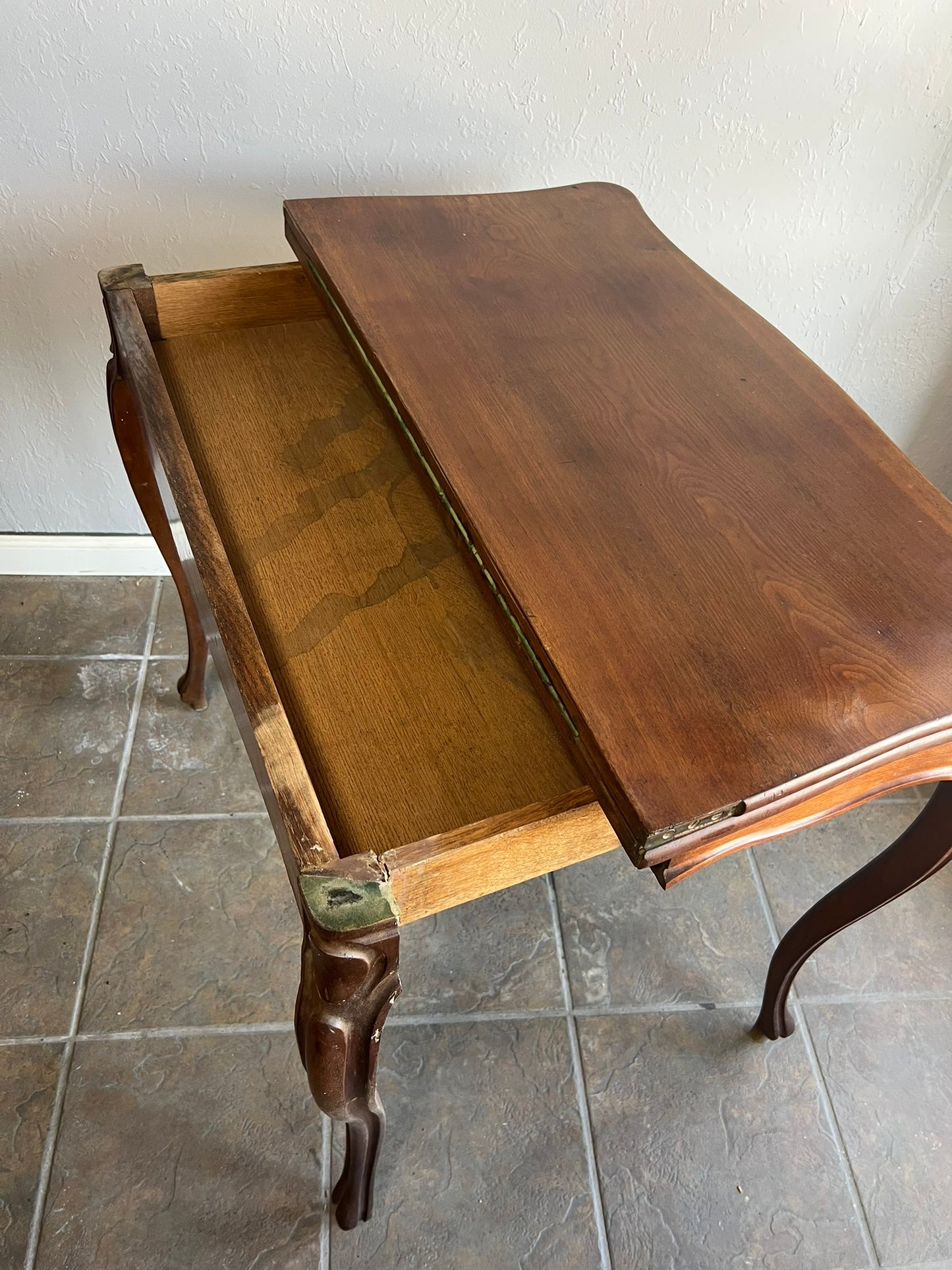 Antique French Oak Game Table – Louis XV Style Card & Chess Table with Carved Details, 1900s