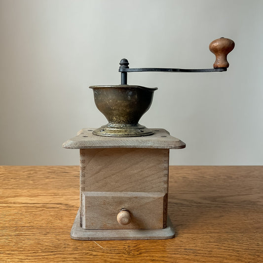 Vintage European Wooden Hand-Crank Coffee Grinder