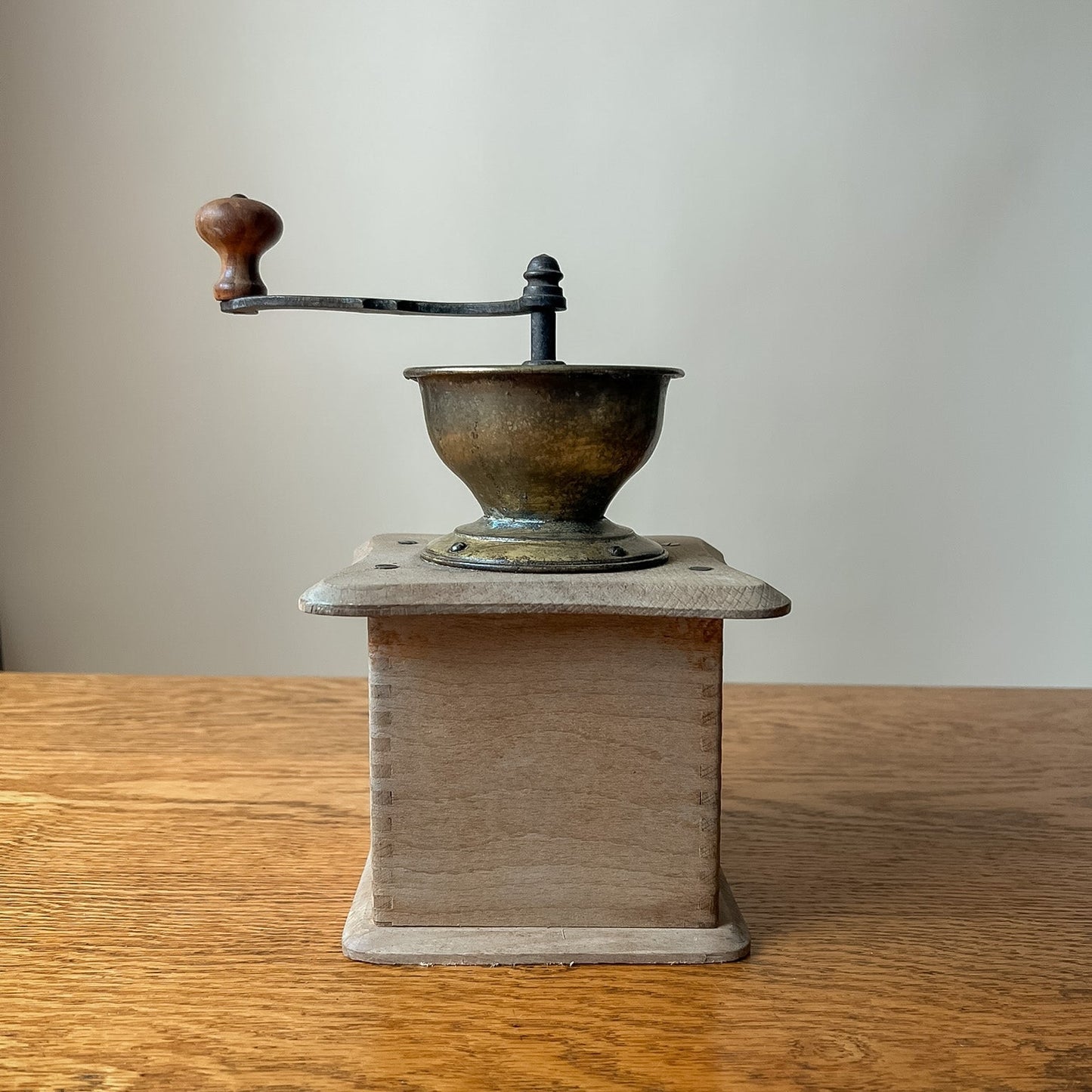 Vintage European Wooden Hand-Crank Coffee Grinder