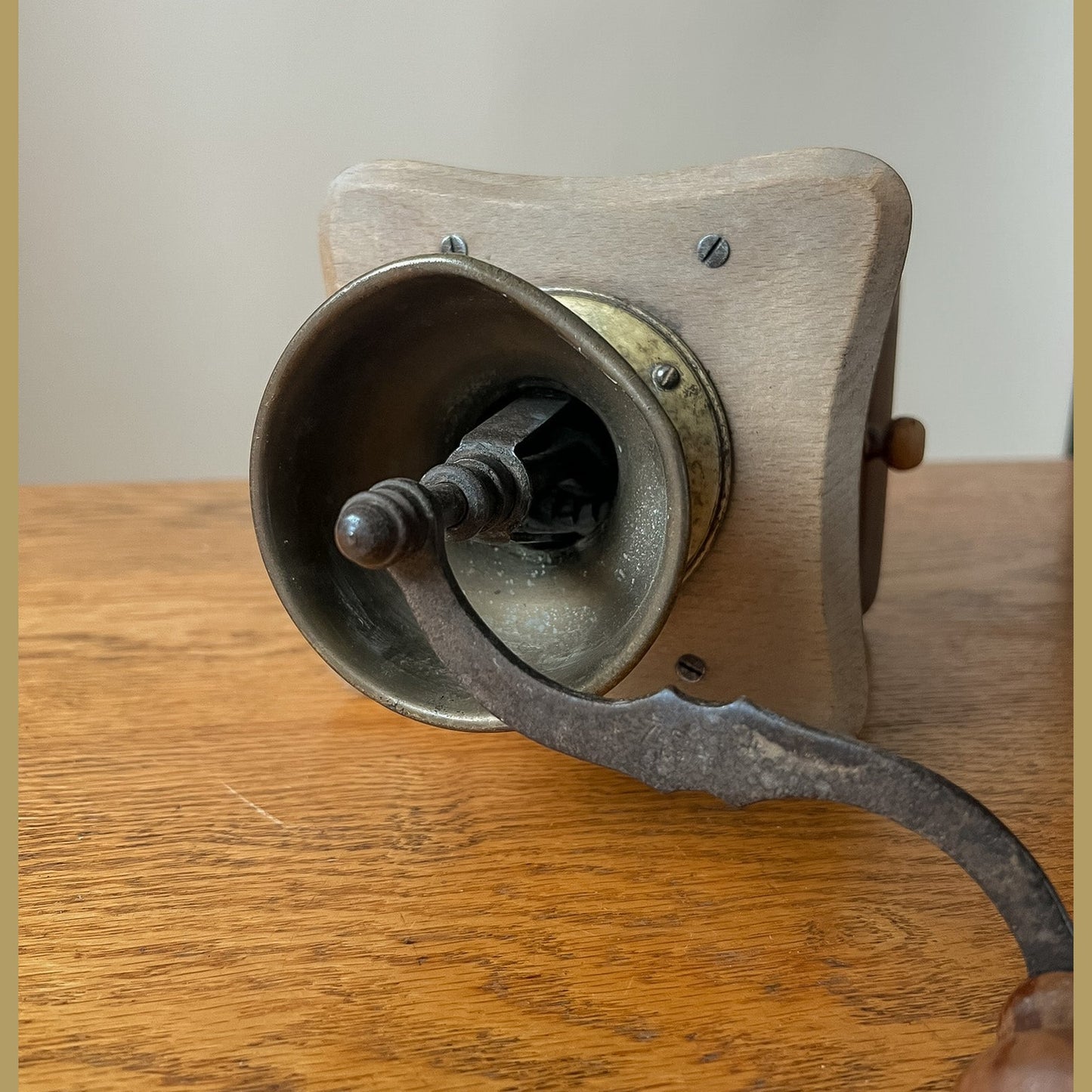 Vintage European Wooden Hand-Crank Coffee Grinder