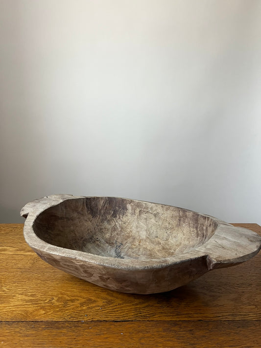 Vintage Hungarian Rustic Dough Bowl – Hand Carved Wooden Trough #206