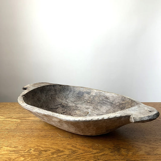 Vintage Hungarian Rustic Dough Bowl – Hand Carved Wooden Trough #507