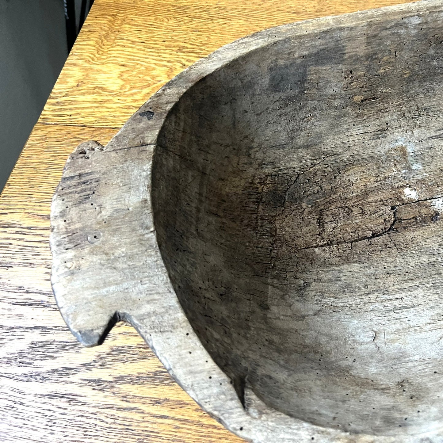 Vintage Hungarian Rustic Dough Bowl – Hand Carved Wooden Trough #507
