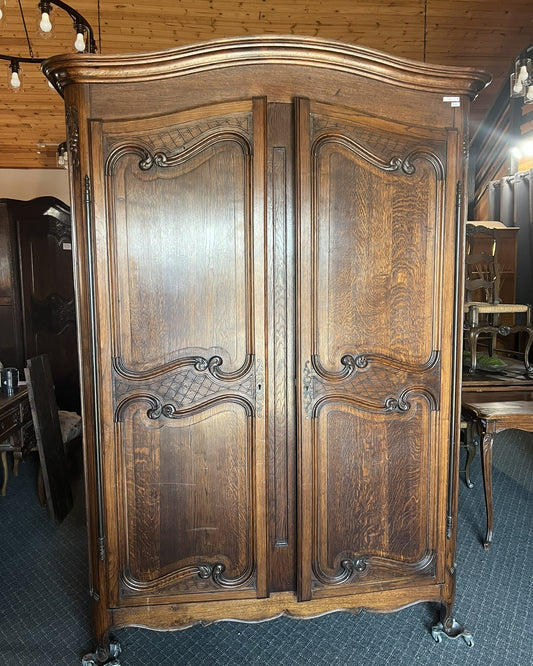 Antique French Louis XV Oak Armoire with Carved Panels