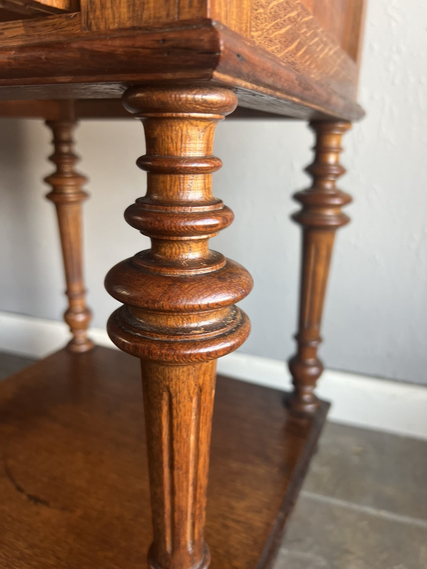 Antique French Oak Nightstands with White Marble Tops – Pair, c.1900