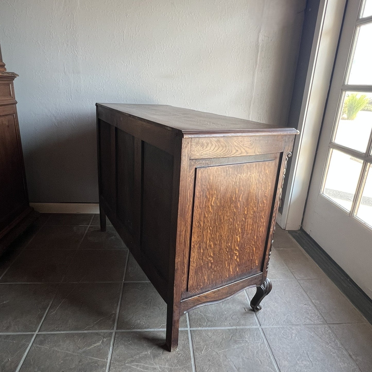 Vintage French Oak Dresser with Carved Details and Serpentine Front