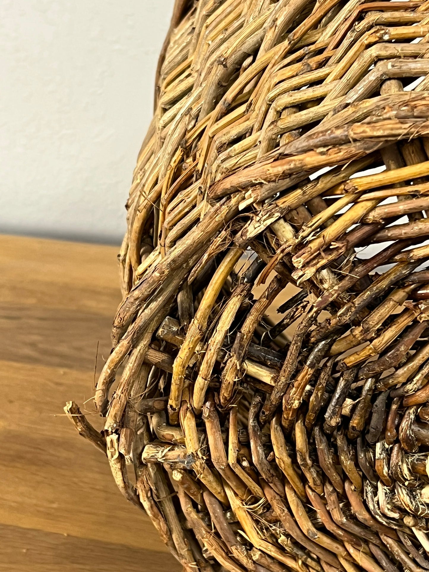 Vintage European Wicker Harvest Basket with Twisted Handles #655