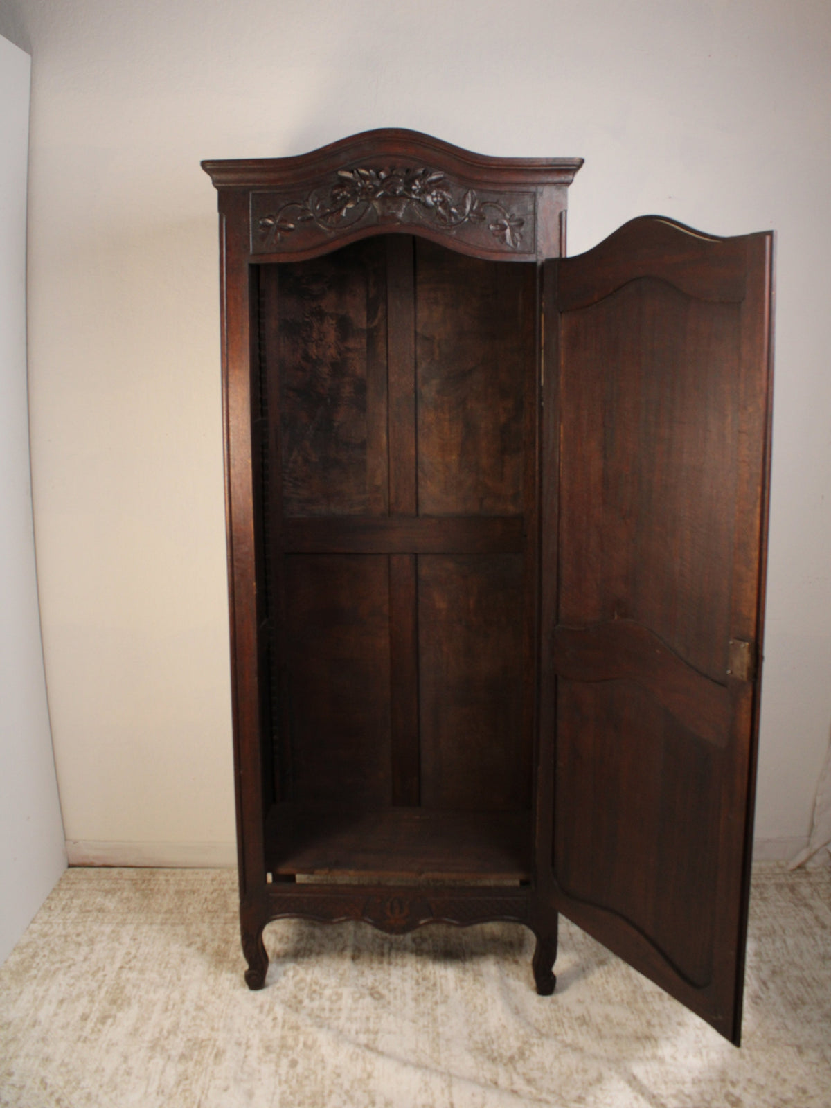 Antique French Provincial Carved Solid Oak Bonnetière