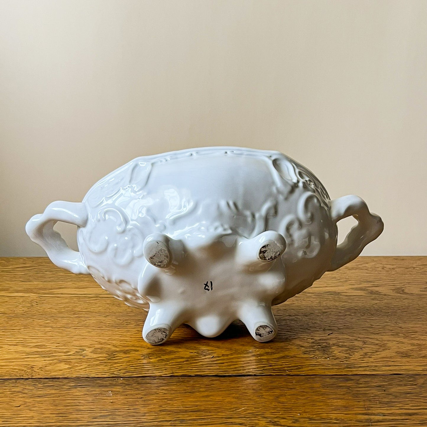 Vintage European White Porcelain Tureen with Floral Lid – Ornate Soup Serving Dish