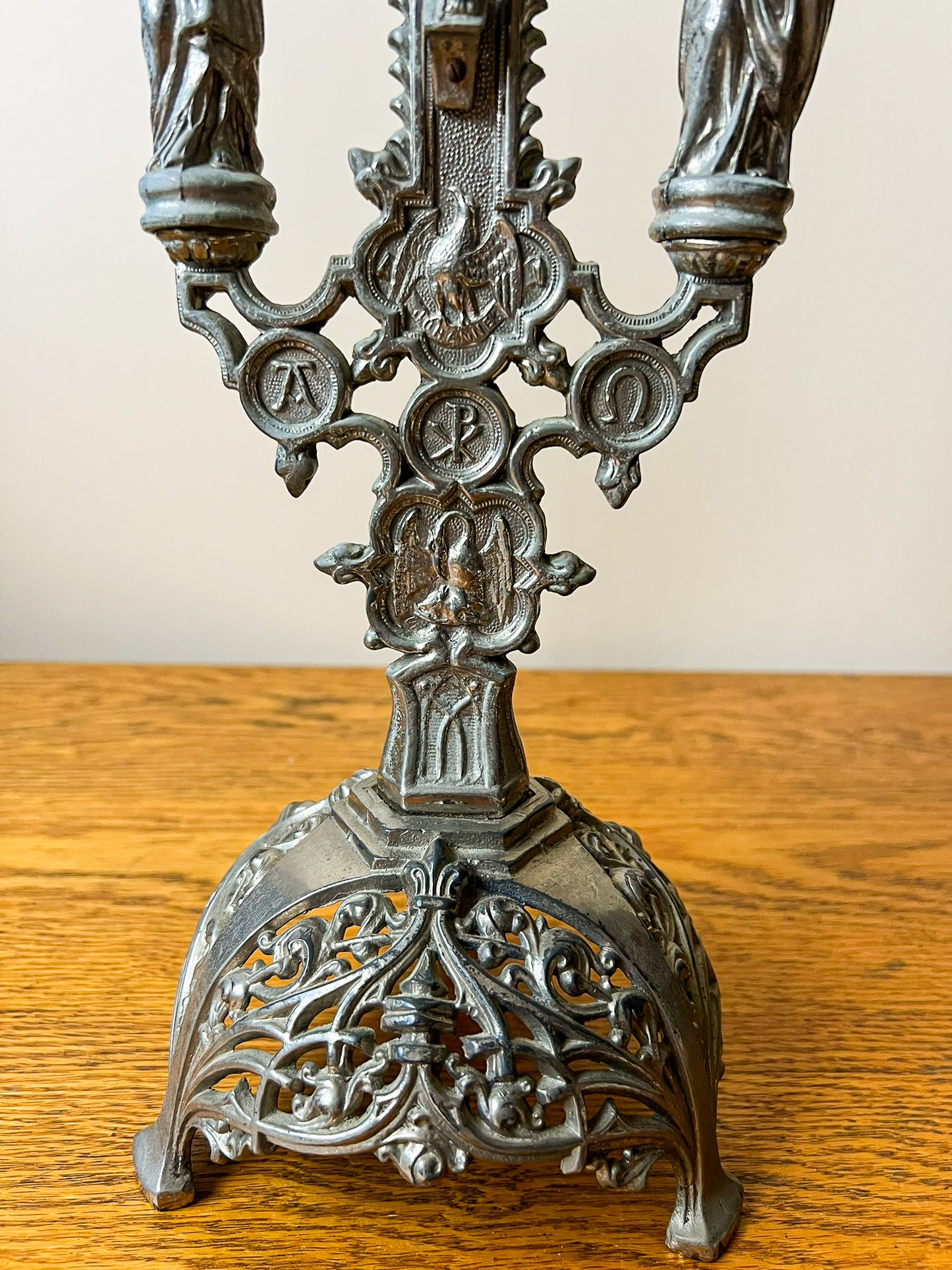 Vintage European Metal Crucifix with Ornate Base – Religious Altar Cross