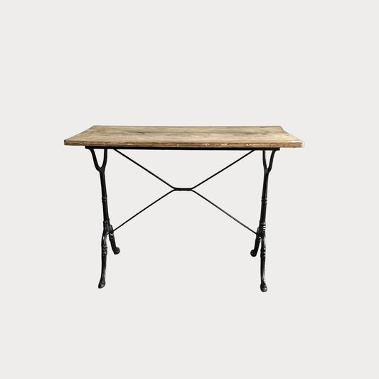 Vintage French Bistro Table with Cast Iron Base and Solid Oak Top