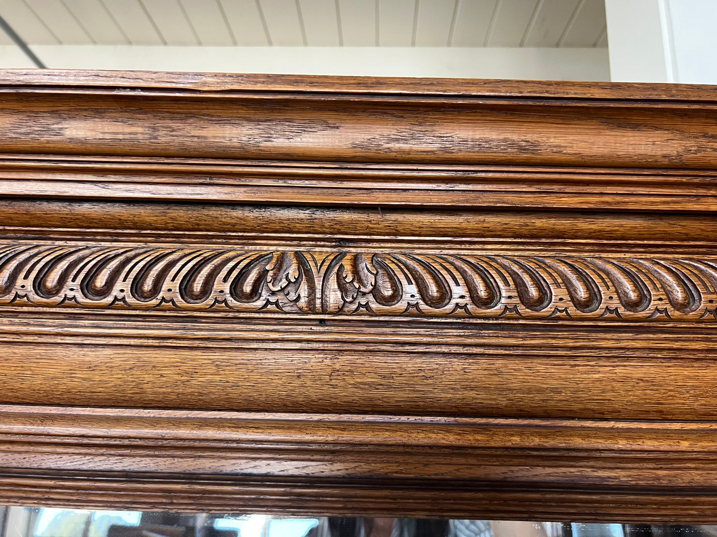 Antique Belgian Oak Beveled Mirror