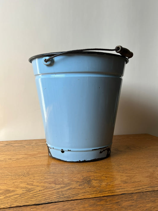 Vintage Hungarian Robin Egg Blue Enamel Bucket – Rustic Planter or Garden Décor