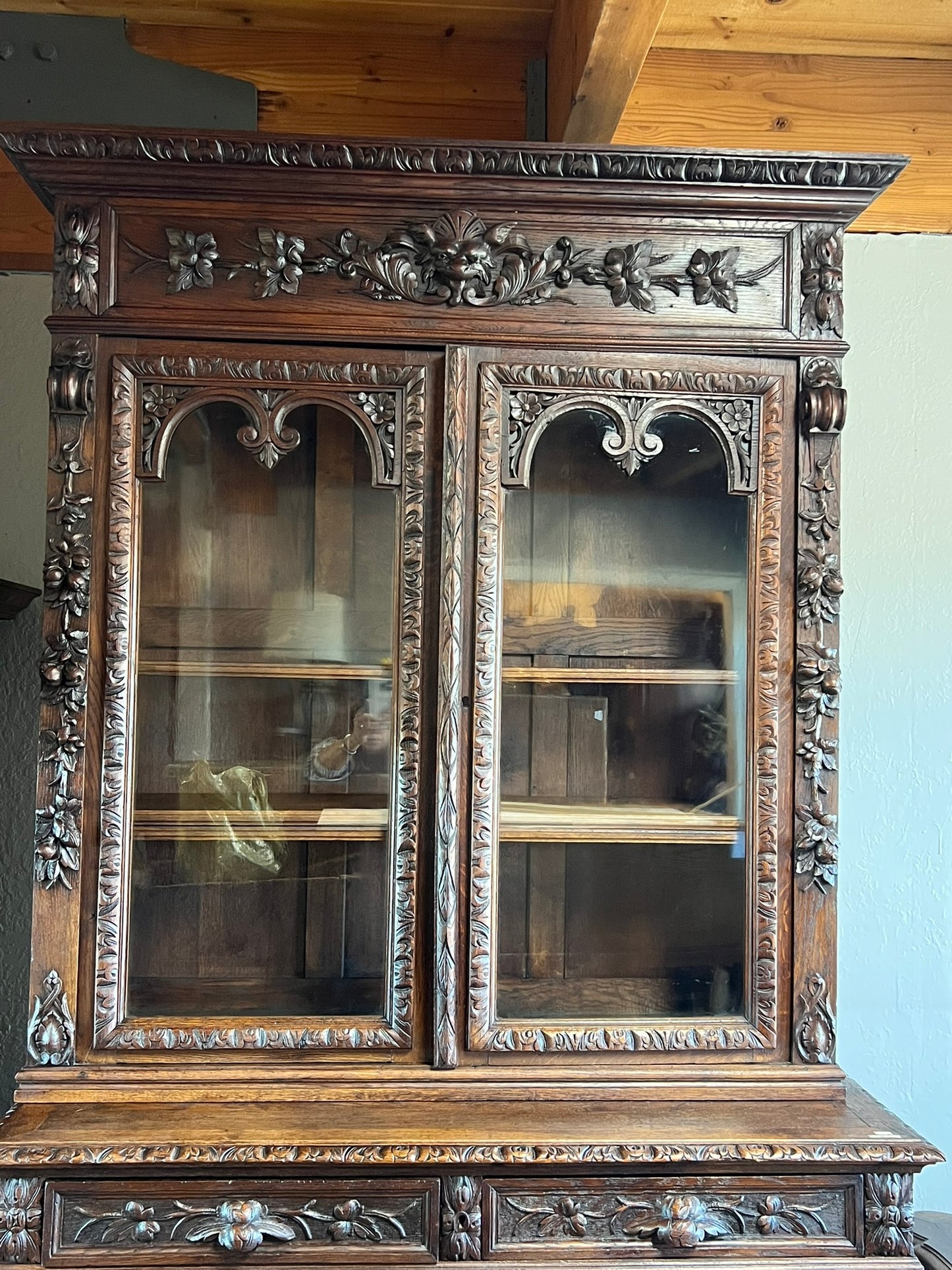 French Normandy Dark Oak Hunter’s Cabinet Hutch