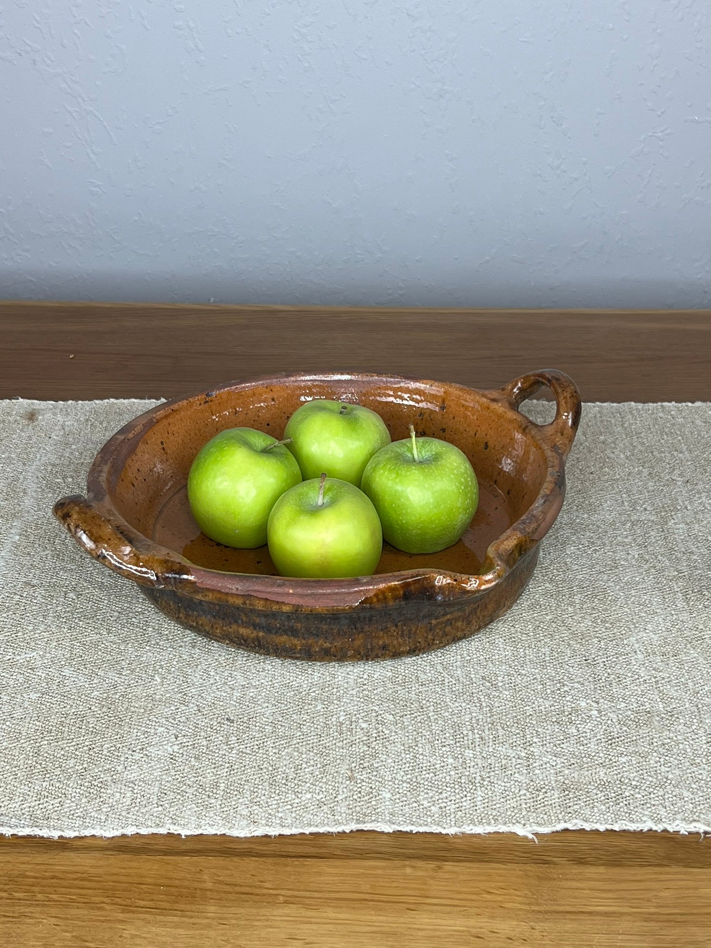 Antique French Terracotta Creamer Bowl with Handles