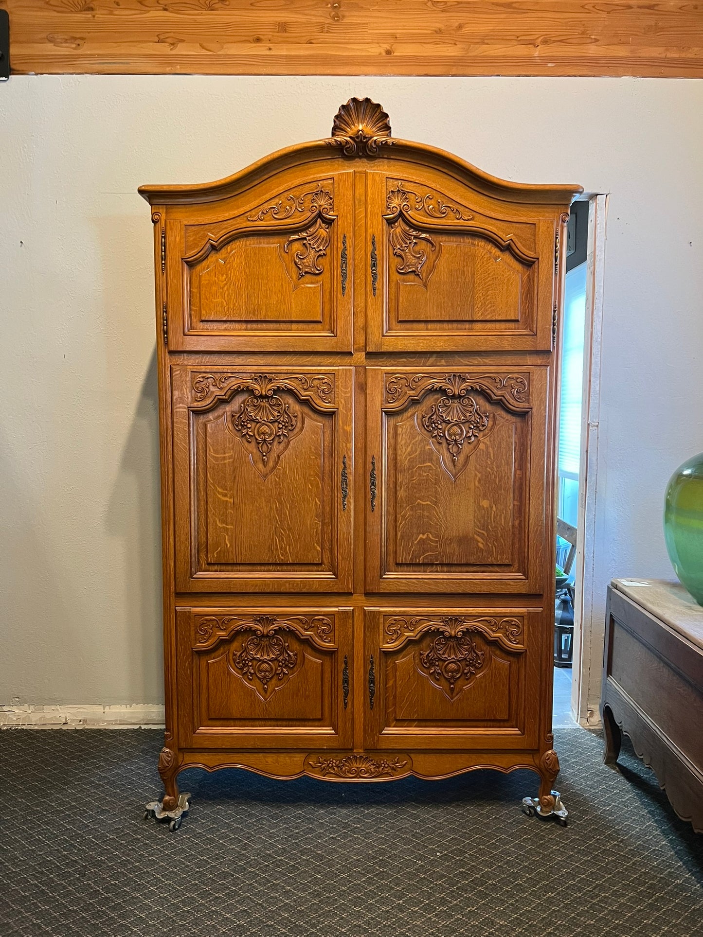 Vintage Belgian Oak Armoire - 6 door #120
