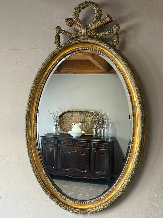 Vintage European Oval Beveled Wall Mirror – Antique Gold Oval Mirror