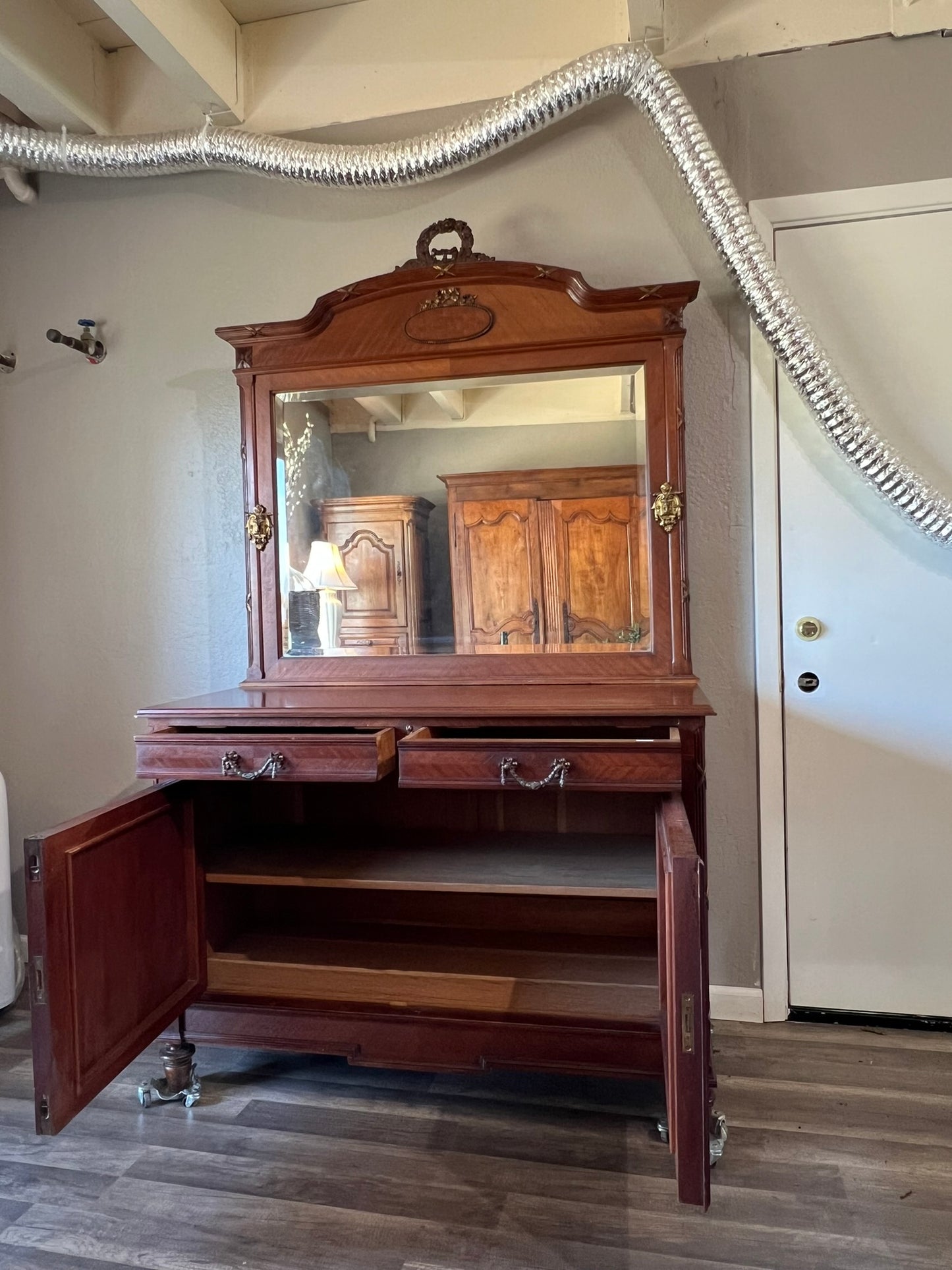 Antique French Walnut Parquet Dresser - Louis XIV styled with Mirror