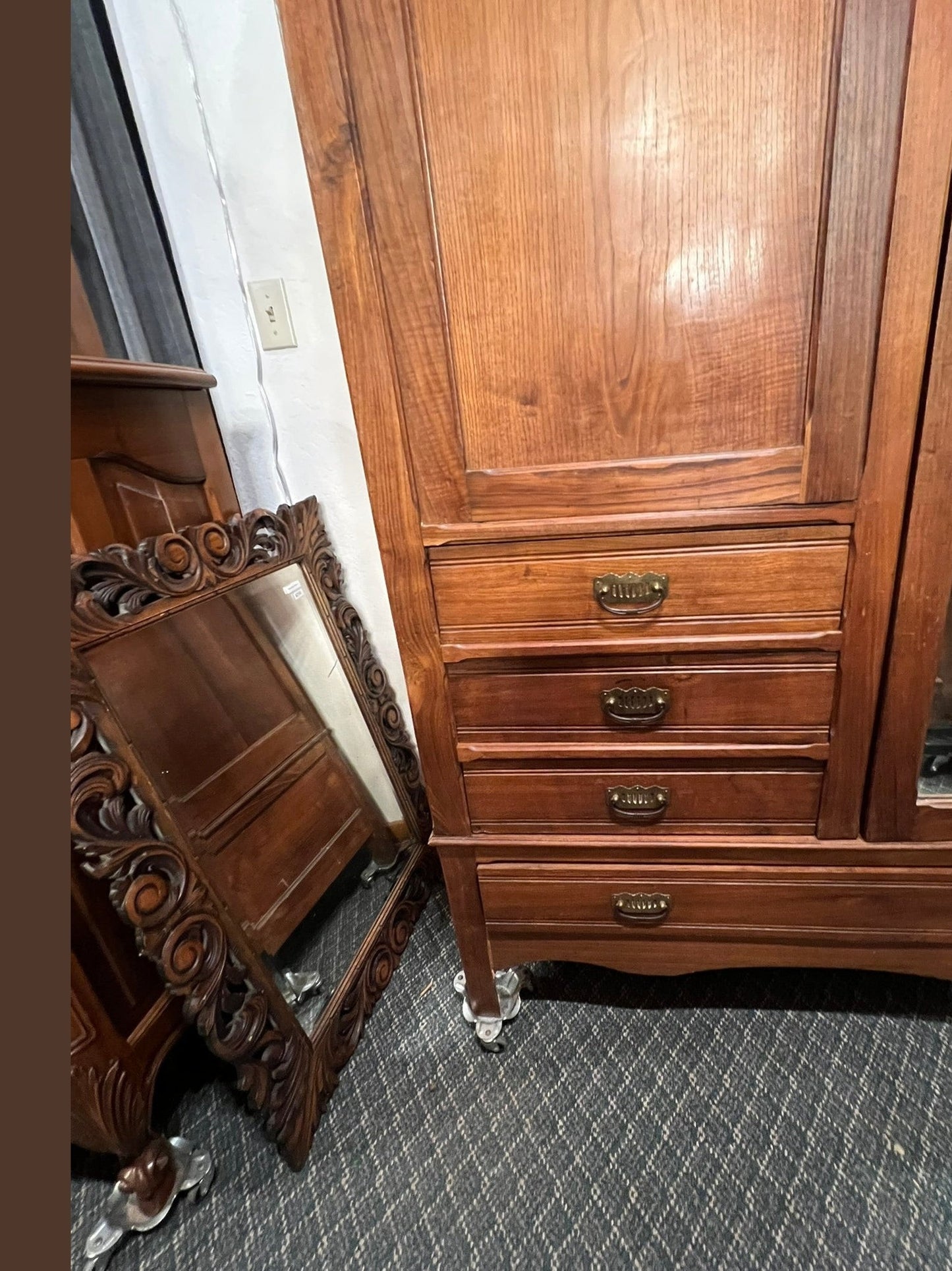 French Oak Art Nouveau Style Armoire