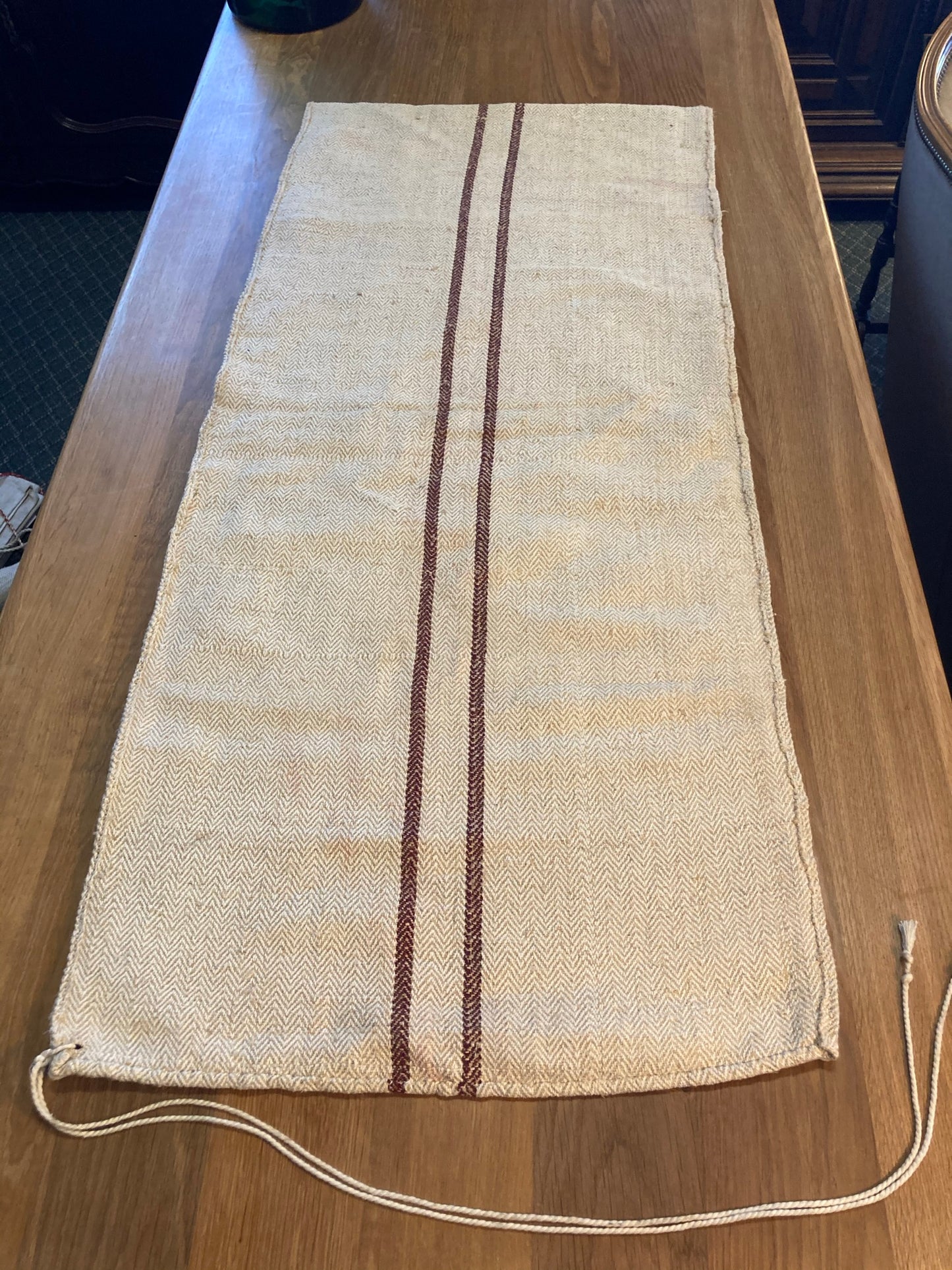 Vintage Hungarian Grain Sack Two Narrow Dark Red Stripes