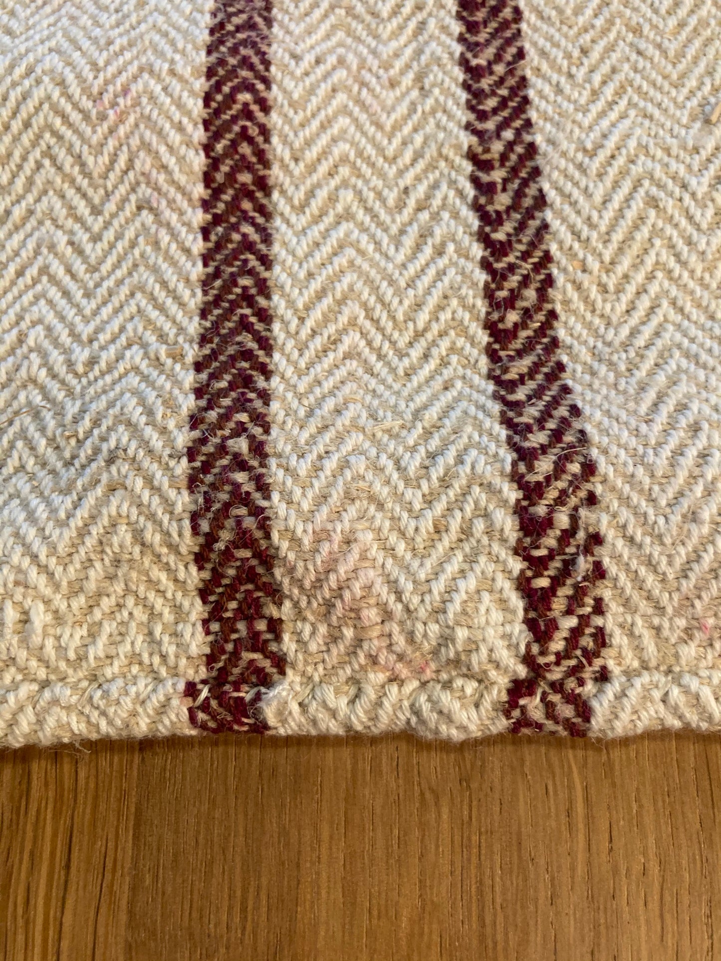 Vintage Hungarian Grain Sack Two Narrow Dark Red Stripes