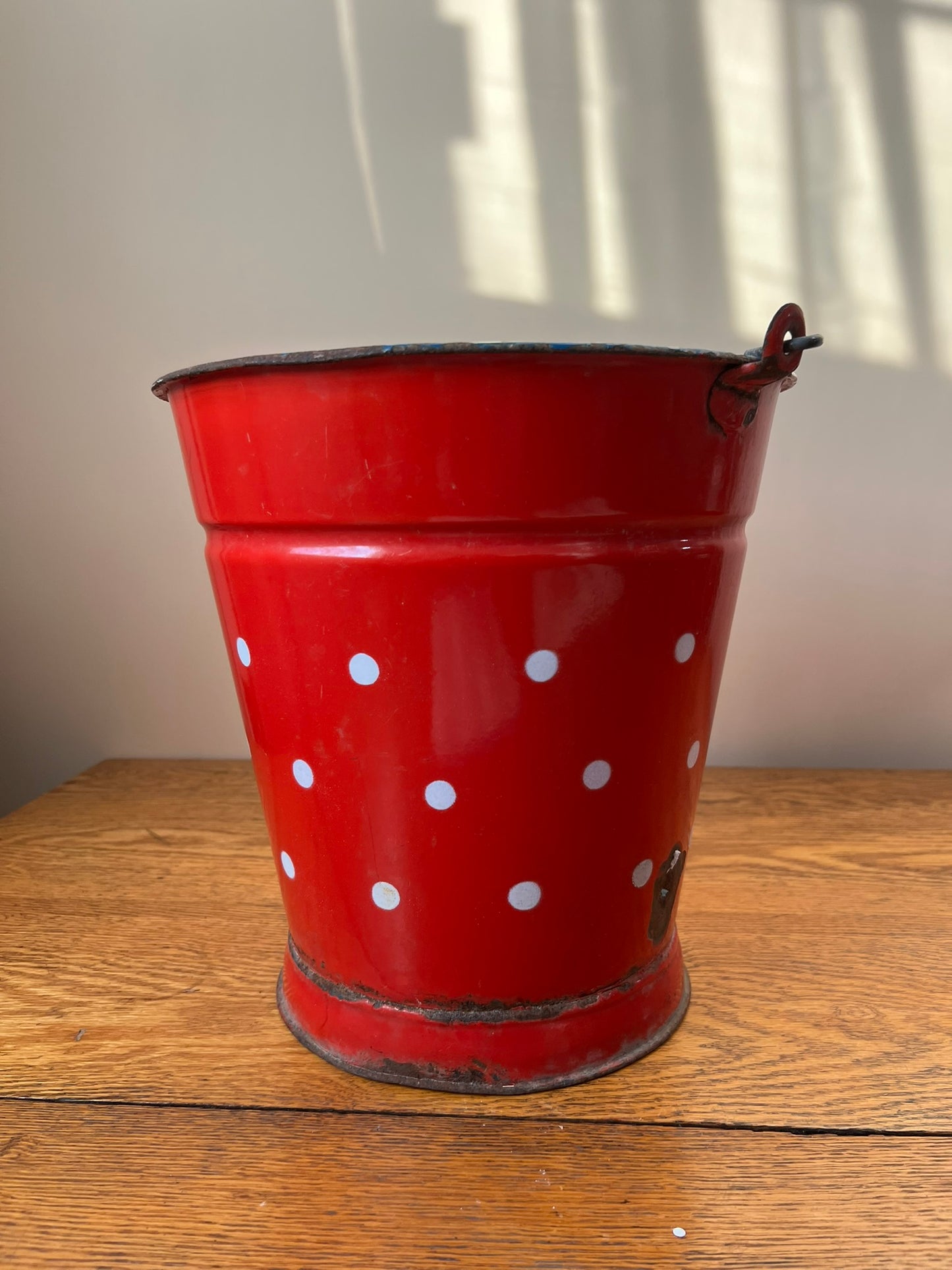 Vintage Hungarian Enamel - Red with White Polka Dots Pail #326