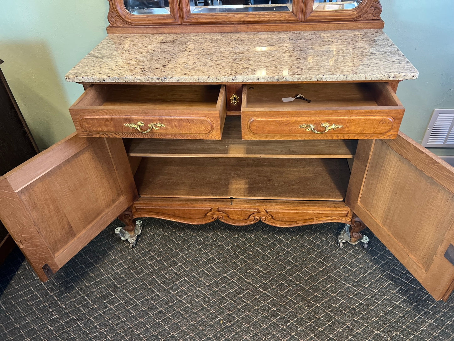 Belgian Oak Dresser with Beveled Mirror