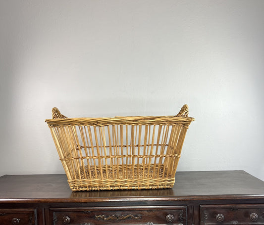 Vintage French Wicker Laundry Basket –  with Handles #6522
