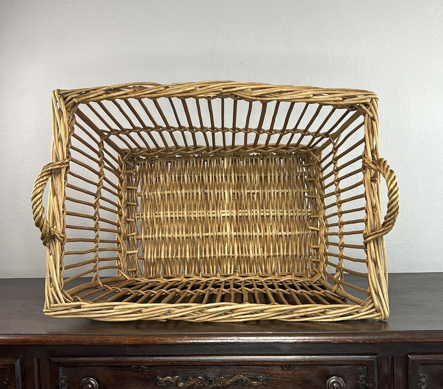 Vintage French Wicker Laundry Basket –  with Handles #6522