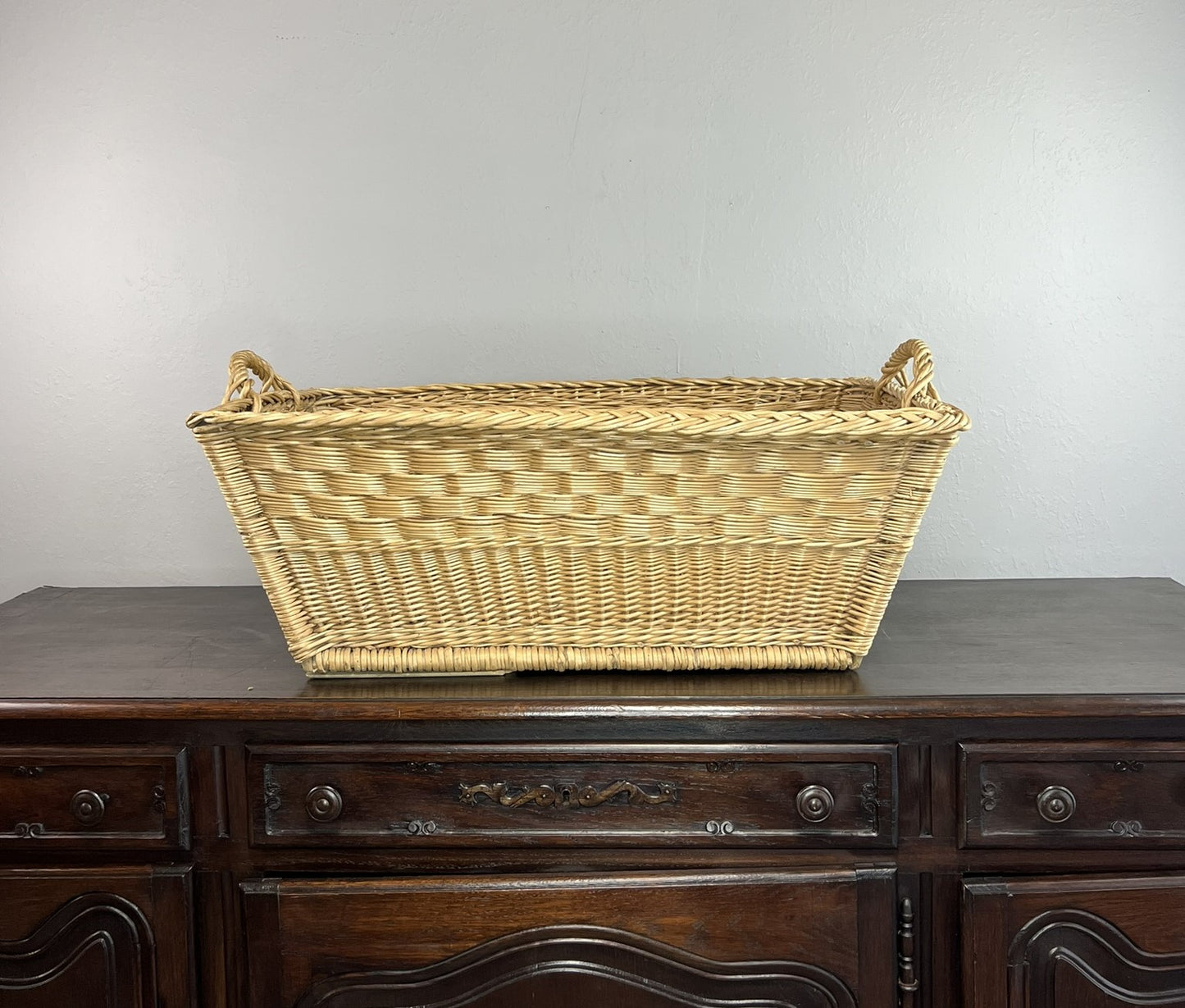 Vintage French Wicker Laundry Basket #6303